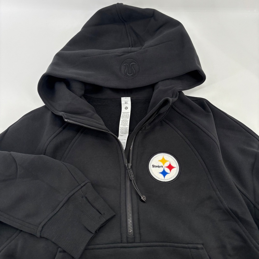 Lululemon Scuba Half Zip Hoodie Women M/L Black Steelers NFL New Tag LW3LK5S